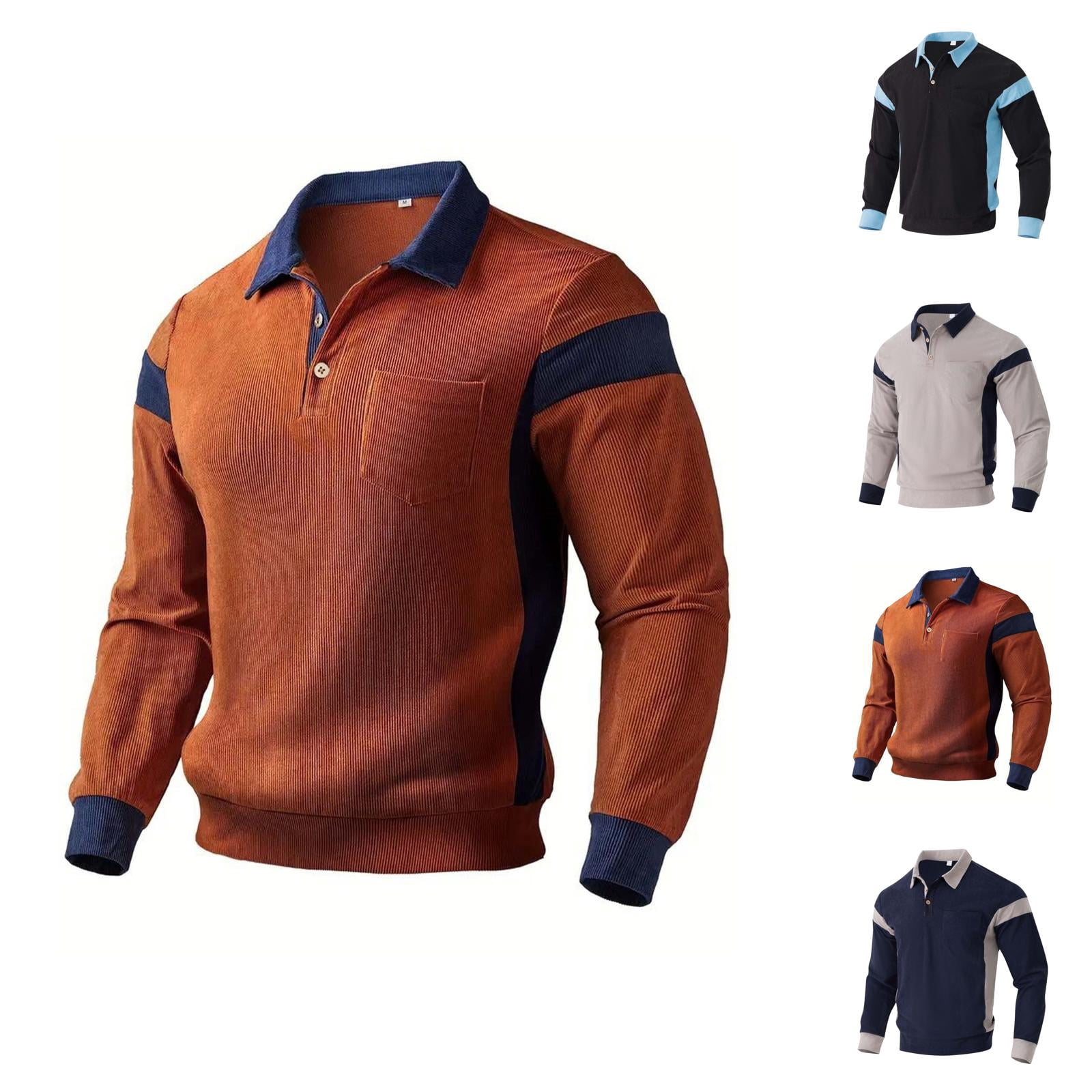 Long Sleeve Polo Shirts for Men Fall Winter Collared Color Block ...