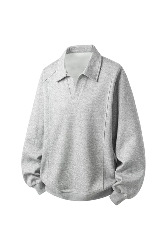 Long Sleeve Polo Shirts for Men Knit Polo Sweater Pullover Sweater Men's Tops (Grey XXL)