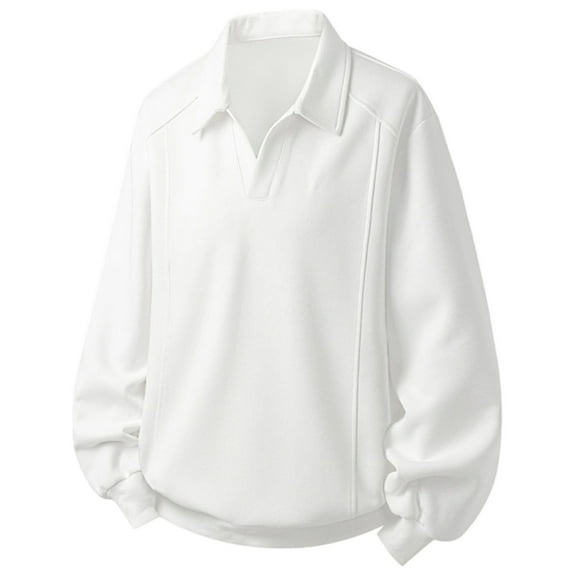 Long Sleeve Polo Shirts for Men Knit Polo Sweater Pullover Sweater Men's Tops (White XXXXXL)