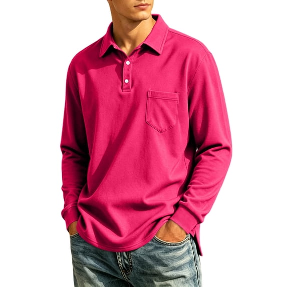 Long Sleeve Polo Shirts for Men Lightweight Polo Tshirt Collared Travel Shirt Workwear Office Polo Tee with Pocket with Pocket