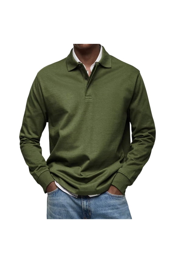 Long Sleeve Polo Shirts for Men Moisture Wicking Golf Shirts Quick Dry Work Hiking Casual Collared Shirt Size 3XL Army Green