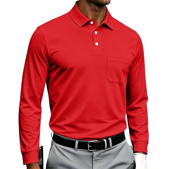 Long Sleeve Polo Shirts for Men Relaxed Fit Dress Button Golf Shirt With Pocket, XL