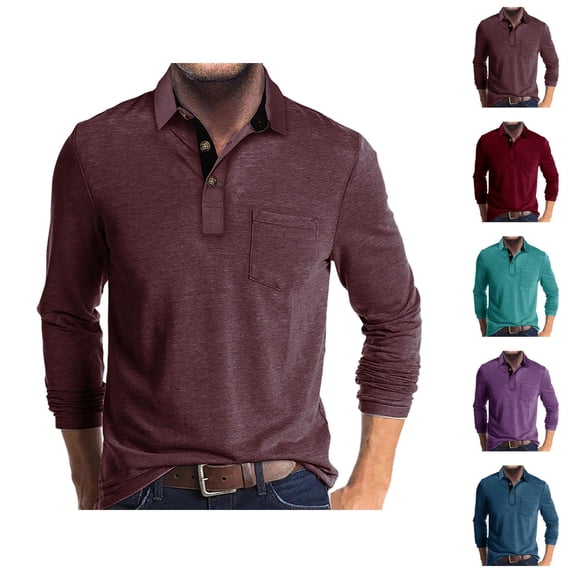 Long Sleeve Polo Shirts for Men Spring Fall Casual Collared Lightweight Golf Shirts Plain Work Shirt
