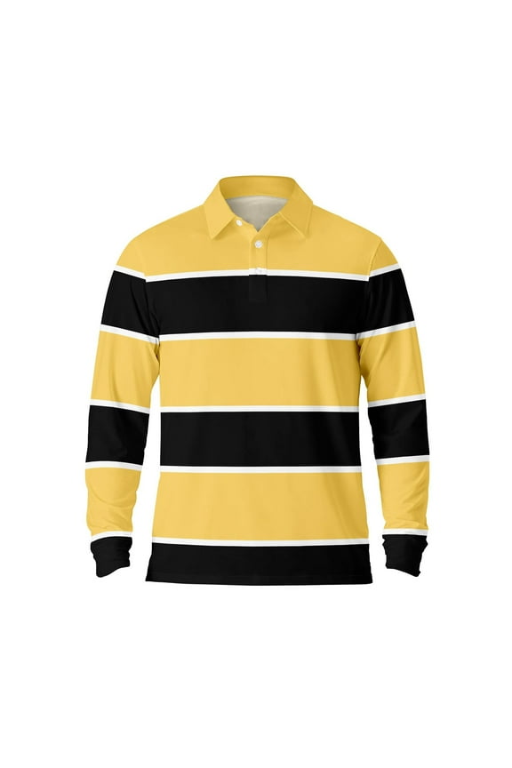 Long Sleeve Polo Shirts for Men Striped Casual Button Down Lapel Tops Pullover Fall Breathable Comfortable Mens T Shirts Black L