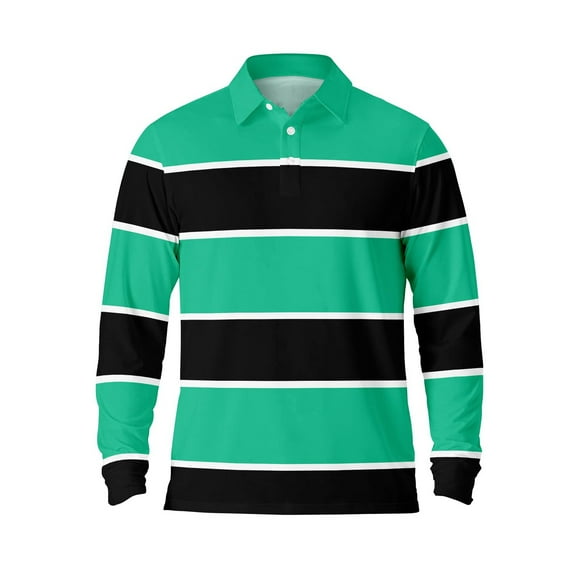 Long Sleeve Polo Shirts for Men Striped Casual Button Down Lapel Tops Pullover Fall Breathable Comfortable Mens T Shirts Green L