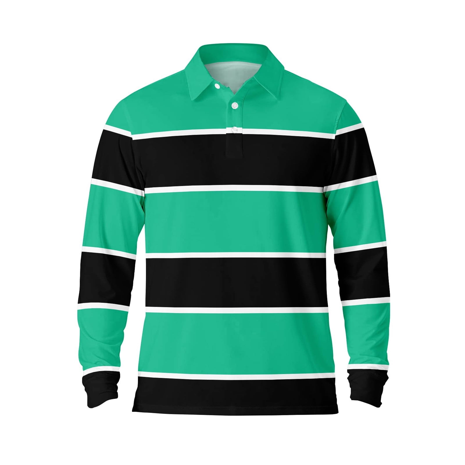 Mens Polo Shirts Long Sleeve Striped Casual Button Down Lapel Tops