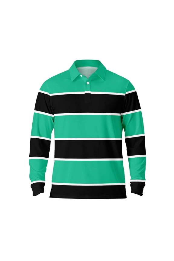 Long Sleeve Polo Shirts for Men Striped Casual Button Down Lapel Tops Pullover Fall Breathable Comfortable Mens T Shirts Green XL