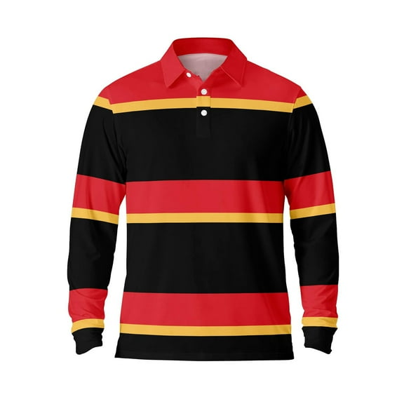 Long Sleeve Polo Shirts for Men Striped Casual Button Down Lapel Tops Pullover Fall Breathable Comfortable Mens T Shirts Orange L