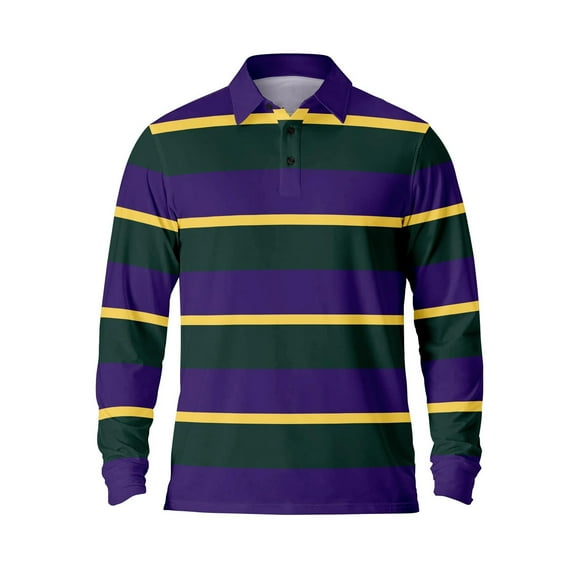 Long Sleeve Polo Shirts for Men Striped Casual Button Down Lapel Tops Pullover Fall Breathable Comfortable Mens T Shirts Purple M