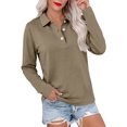 thumbnail image 1 of Long Sleeve Polo Shirts for Women Button Collared Golf Tops Solid Color Breathable Tees, S, 1 of 5