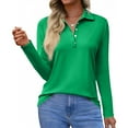 thumbnail image 1 of Long Sleeve Polo Shirts for Women Button Down Collared T Shirt Golf Shirt Business Casual Tee Uniform Tops Green 2XL, 1 of 4