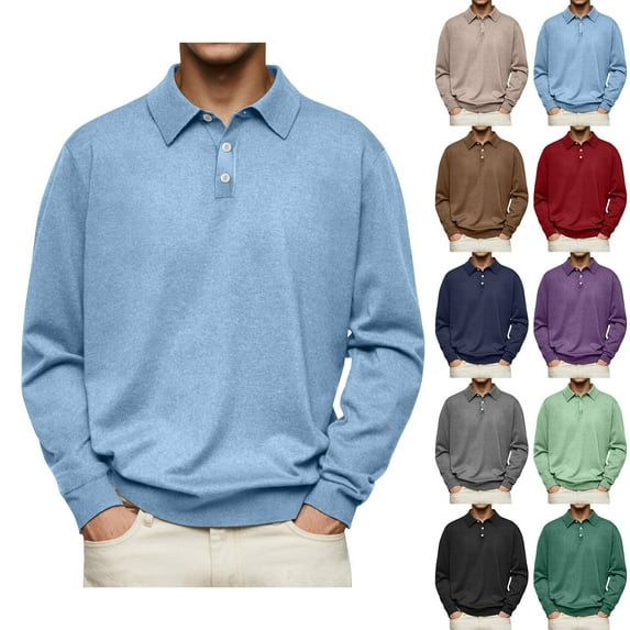 Long Sleeve Polo Sweaters for Men Classic Button Golf Shirt Casual Collared Thermal Work Pullover Tops Green 2XL