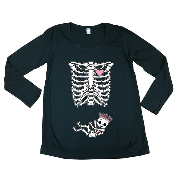 Long Sleeve Princess Crown Baby Girl Skeleton Mommy Mom Maternity DT T-Shirt Tee
