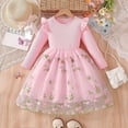 thumbnail image 1 of Long Sleeve Princess Dress for Girls Pink Floral Embroidered Tulle Party Tutu for Birthday,Size 5-6 T, 1 of 9