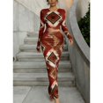 thumbnail image 1 of Long Sleeve Printed Bodycon Maxi Dress Women Crew Neck Floor Length Dress Suitable For Layering With Jackets, 1 of 2