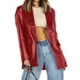 thumbnail image 1 of Long Sleeve Pu Jacket Turn-Down Collar Casual Faux-Leather Button Coat, 1 of 5