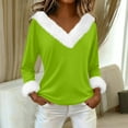 thumbnail image 1 of Long Sleeve Pullover Christmas Tops Womens Loose Long Sleeve V Neck Fur Trim Sweater Tops Green XL, 1 of 7