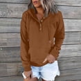 thumbnail image 1 of Long Sleeve Pullover Hoodie for Women - Stylish Button-Down Front, Drawstring Hood, and Soft Fabric Brown, 1 of 6