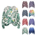 thumbnail image 1 of Long Sleeve Pullover Sweaters For Women O Neck Casual Cute Printing Knit Oversized Sweater for Fall Winter Floral Designs,Yellow,M, 1 of 6