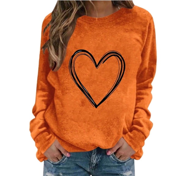 Long Sleeve Pullover Sweatshirt for Women Heart Hoodies Tops Drop Shoulder Hoodie Shirts with Drawstring Oversized Shirt Coats Pockets Jackets Fashion Womens Autumn Outfits Sweaters