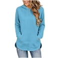thumbnail image 1 of Long Sleeve Pullover Sweatshirt for Women Solid Drawstring Hoodie Front Kangaroo Pocket Curved High Low Hem Loose Spring Fall Winter Casual Tops, 1 of 6