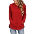 thumbnail image 1 of Long Sleeve Pullover Sweatshirt for Women Solid Drawstring Hoodie Front Kangaroo Pocket Curved High Low Hem Loose Spring Fall Winter Casual Tops, 1 of 6