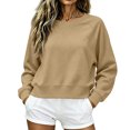 thumbnail image 1 of Long Sleeve Pullover Sweatshirt for Womens Crew Neck Casual Raglan Sleeve Shirt Solid Relaxed Fit Raglan Sleeve Everyday Basic Top Camel 2XL, 1 of 4
