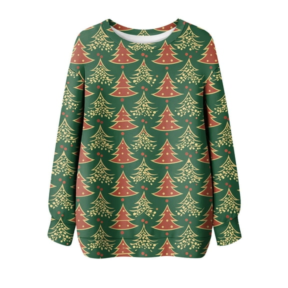 Long Sleeve Pullover Sweatshirt with Christmas Themed Print and Snowflake Motifs Comfortable Casual Fit for Women Men