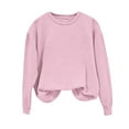 thumbnail image 1 of Long Sleeve Pullover Tops for Women Hoodless Plain Sweatshirts Casual Crewneck Spring Fall Winter Clothes (M, Pink), 1 of 5