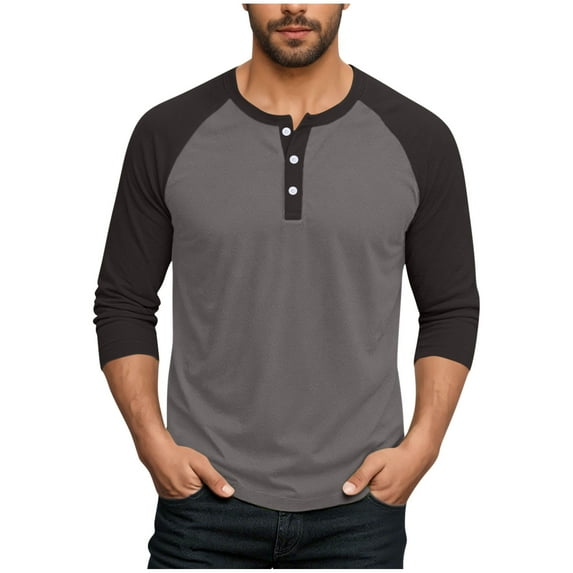 Long Sleeve Raglan Henley for Men Casual T-Shirts Summer Spring Color Block Baseball Shirts Fashion Outdoor Streetwear