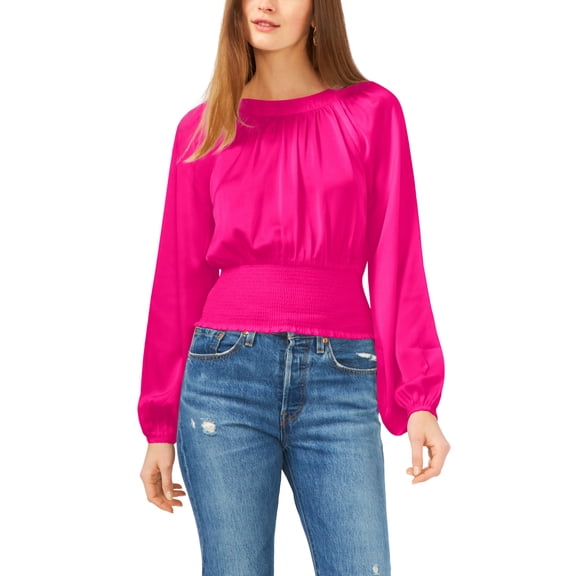 Long Sleeve Raglan Smocked Waist Top Venice Pink S