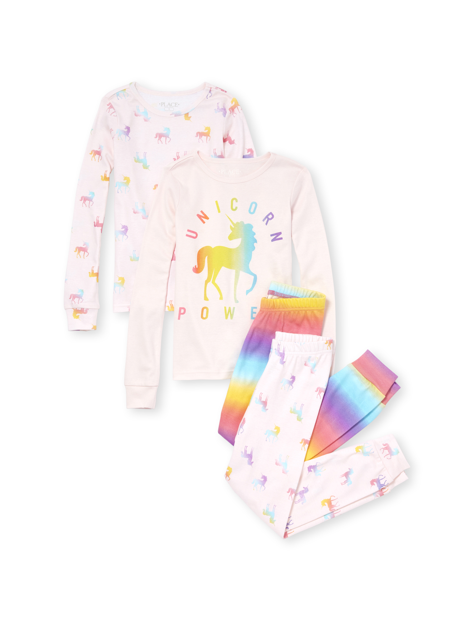 Long Sleeve Rainbow 'Unicorn Power' All Around Unicorn Printed 4 Piece Pajama Set (Little Girls & Big Girls) - image 1 of 1