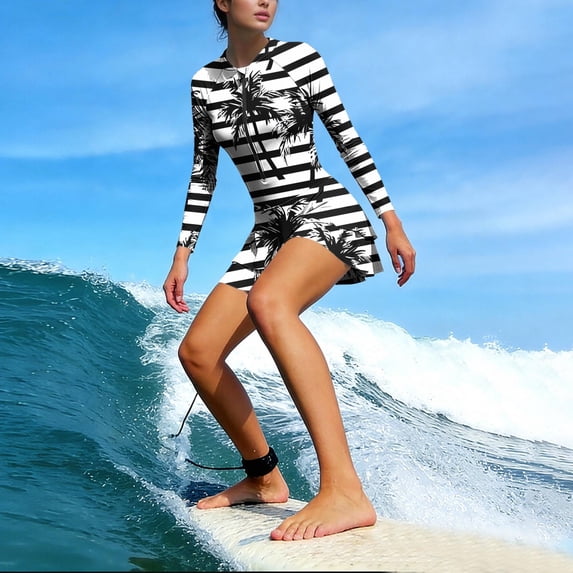 Long Sleeve Rash Guard Swimdress for Women Built-in Bra One Piece Swimsuits with Shorts Zip Front Surf Suit Floral Print Full Coverage Tummy Control Bathing Suits