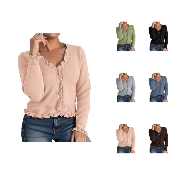 Long Sleeve Ribbed Knit Cardigan Sweater Solid Color Fringe Edge Casual Open Front Outfit Comfortable Soft Yarn Cardigan Sweaters for Women