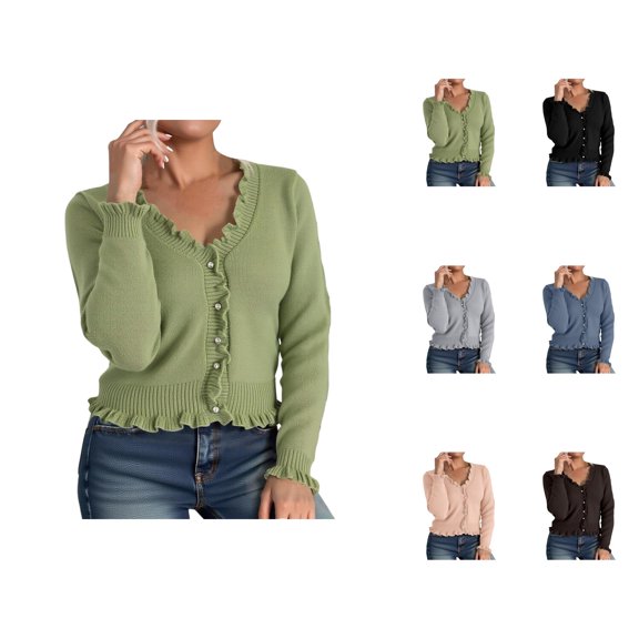 Long Sleeve Ribbed Knit Cardigan Sweater Solid Color Fringe Edge Casual Open Front Outfit Comfortable Soft Yarn Cardigan Sweaters for Women