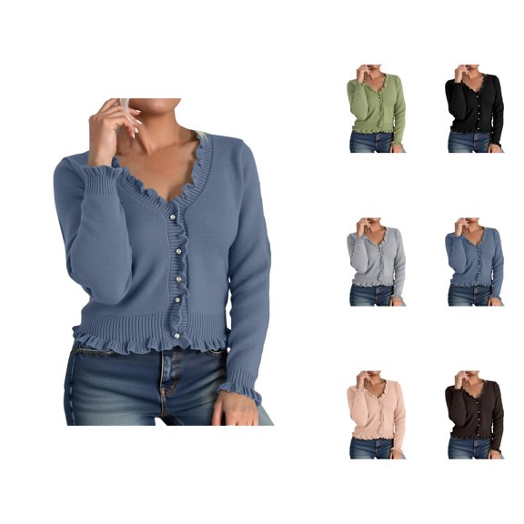 Long Sleeve Ribbed Knit Cardigan Sweater Solid Color Fringe Edge Casual Open Front Outfit Comfortable Soft Yarn Cardigan Sweaters for Women