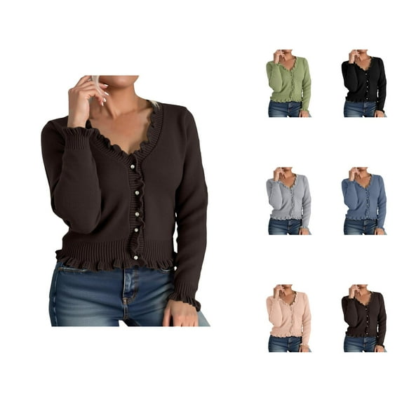Long Sleeve Ribbed Knit Cardigan Sweater Solid Color Fringe Edge Casual Open Front Outfit Comfortable Soft Yarn Cardigan Sweaters for Women