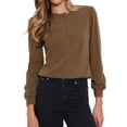 thumbnail image 1 of Long Sleeve Ribbed Knit Shirts for Women Casual Button Down Crew Neck Tops Trendy Henley Shirt L Coffee, 1 of 6