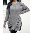 thumbnail image 1 of Long Sleeve Ripped Casual Loose Pullover Sweater (XL, Grey), 1 of 8