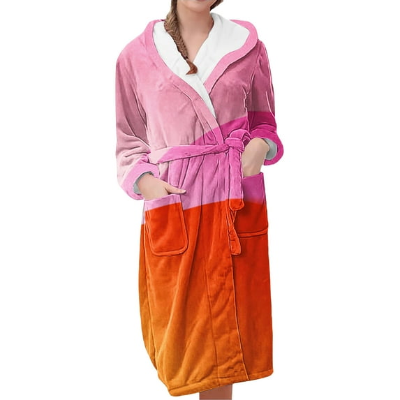 Long Sleeve Robe for Women Fluffy Loungewear Oversized Warm Women's Robes Bath Womens Bathrobe Orange