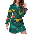 thumbnail image 1 of Long Sleeve Robes for Women Colorful Dinosaurs Soft Belted Bathrobe Nightgown V Neck Sleepwear Loungewear, 1 of 7