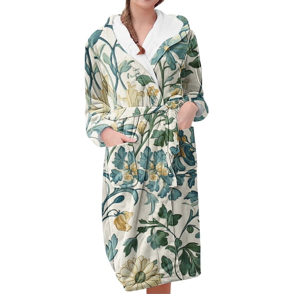 Long Sleeve Robes for Women Fleece House Coat Oversized Kimono Women's Sleepwear Spa Womens Bathrobe Green1