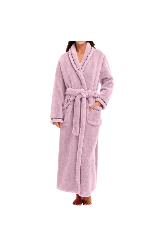 Long Sleeve Robes for Women Fleece House Coat Oversized Soft Women's Sleepwear Spa Womens Bathrobe Light Violet