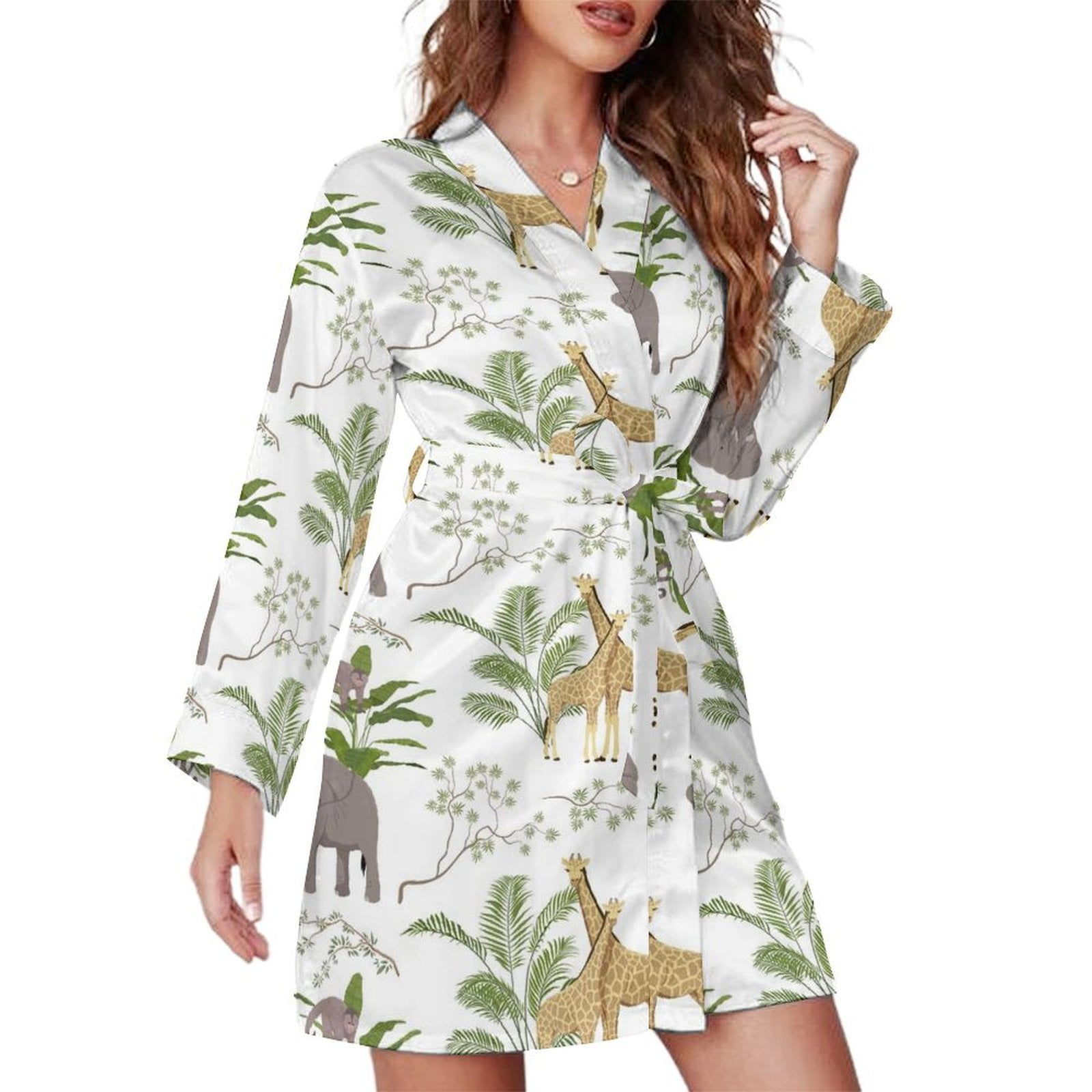 Long Sleeve Robes for Women Jungle Animal Soft Belted Bathrobe ...
