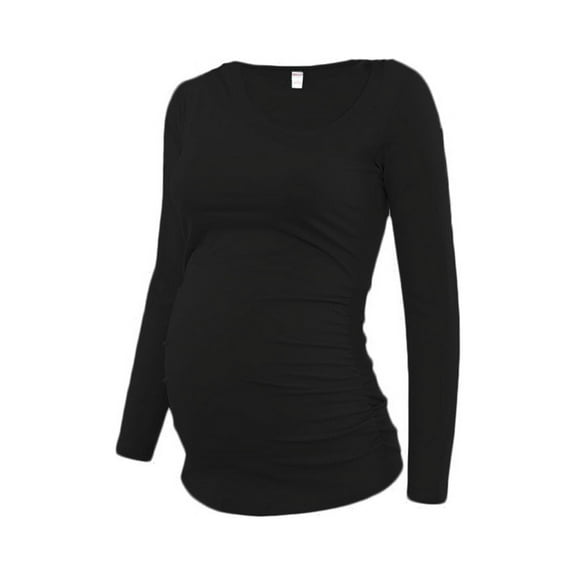 Long Sleeve Ruched Maternity shirt-Black-2XL