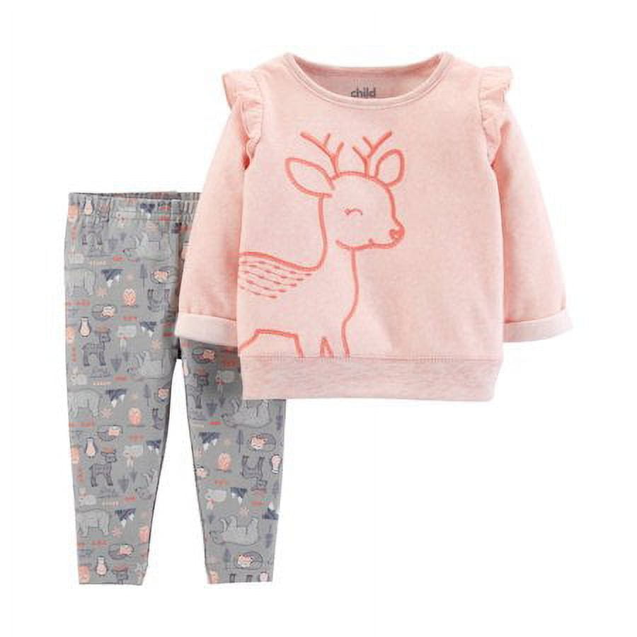 Long Sleeve Ruffle Fleece Top & Pants, 2-Piece Outfit Set (Baby Girls ...