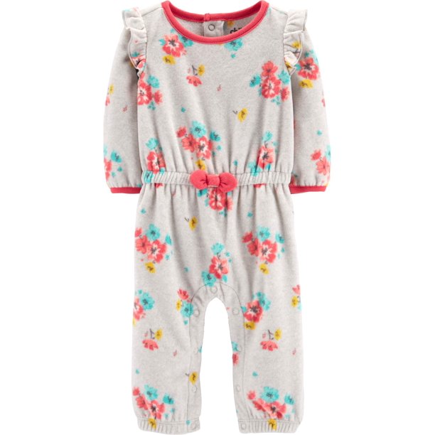 Long Sleeve Ruffle Footless Fleece Romper (Baby Girls)