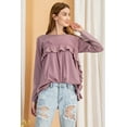 thumbnail image 1 of Long Sleeve Ruffled Detailing Oil Washed Knit Tunic - Faded Olive, M, 1 of 8