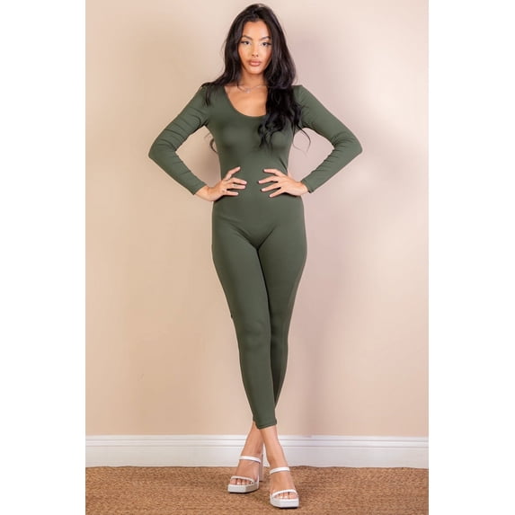 Long Sleeve Scoop Neck Bodycon Jumpsuit