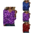 thumbnail image 1 of Long Sleeve Sequin Blouse with Shiny Print, Casual Crewneck Top for Women, 3/4 Sleeve Loose Fit Sparkly Shiny Shirt Trendy Glitter Blouse for Daily Wear Party Outfit, 1 of 4